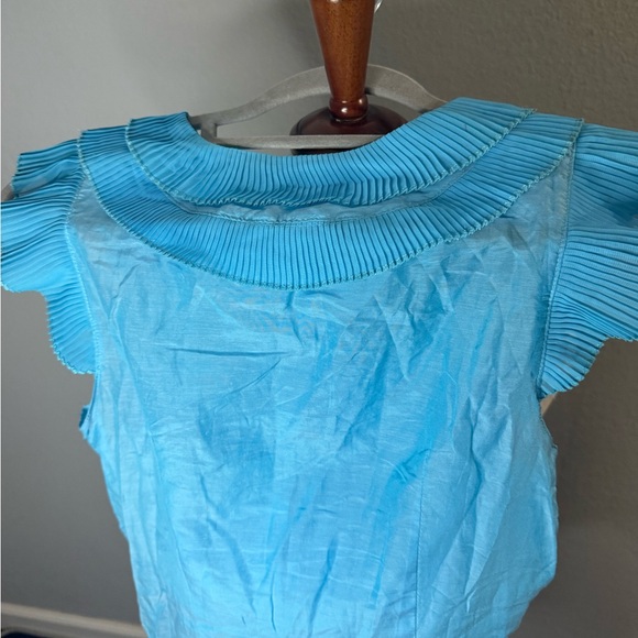 Blue Ruffled Button-Up Blouse - Picture 4 of 7